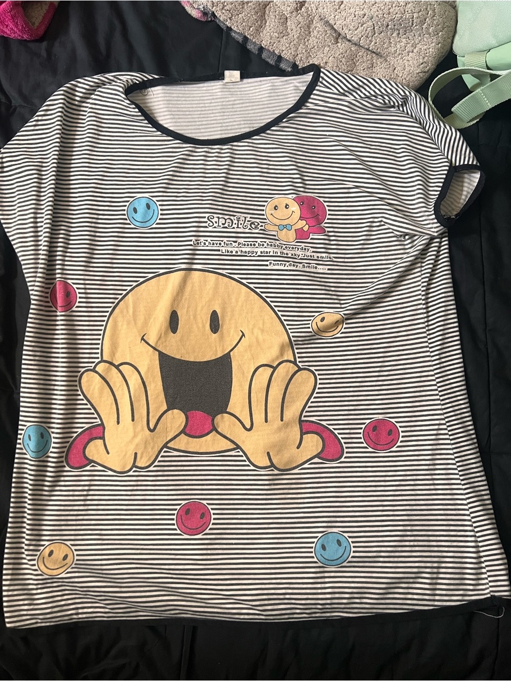 Kids Striped Smiley Face Graphic Tee - Yellow Smiley